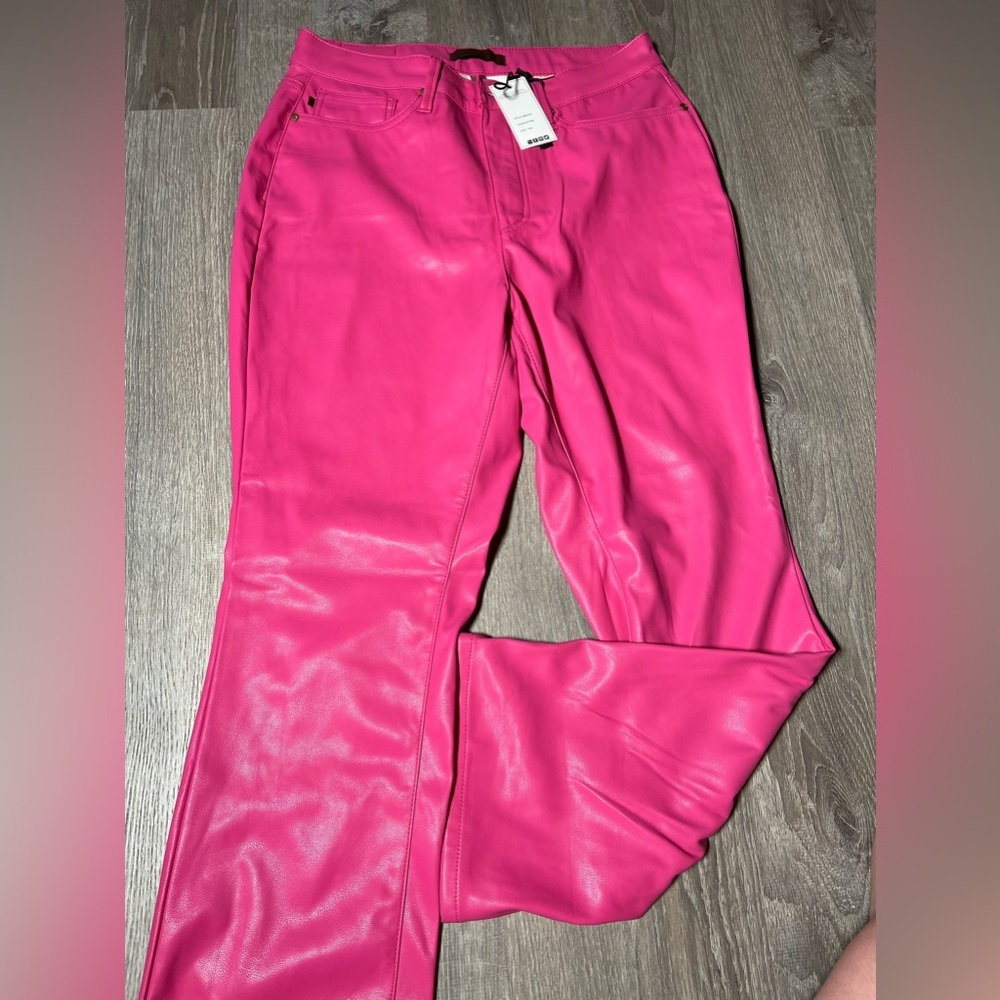 NWT‎ Judy Blue Hot Pink Faux Leather Pants- tummy control- 14W